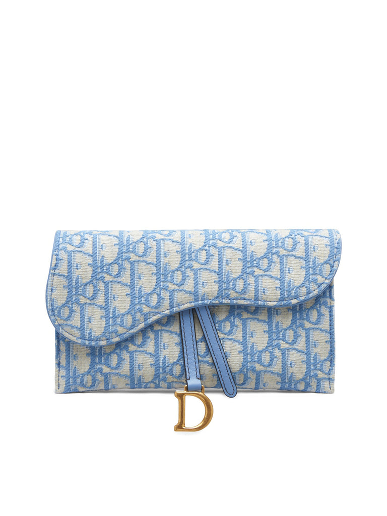 Saddle Wallet in Turquoise Dior Oblique Jacquard