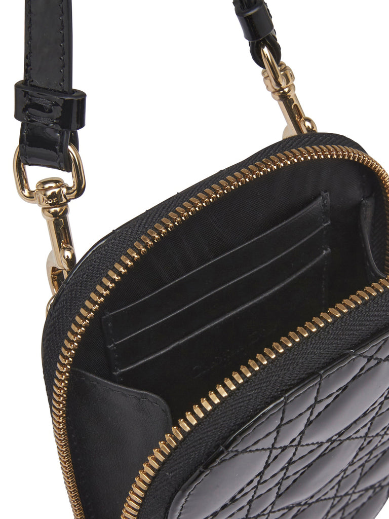 Lady Dior Phone Holder Black Patent Cannage Calfskin