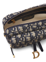 Saddle Double Pouch Blue Dior Oblique Jacquard