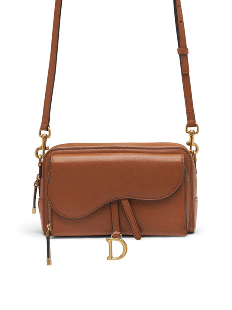 Saddle Double Pouch in Tan Calfskin
