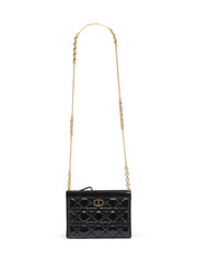 Dior Caro Zipped Pouch with Chain in Black Supple Cannage Calfskin
