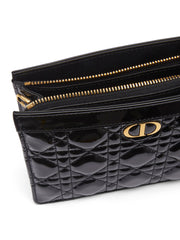 Dior Caro Zipped Pouch with Chain in Black Supple Cannage Calfskin