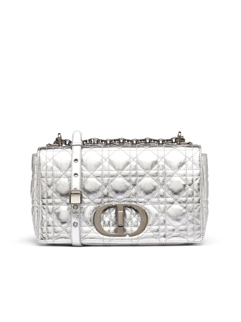 Medium Dior Caro Bag in Silver Supple Cannage Calfskin
