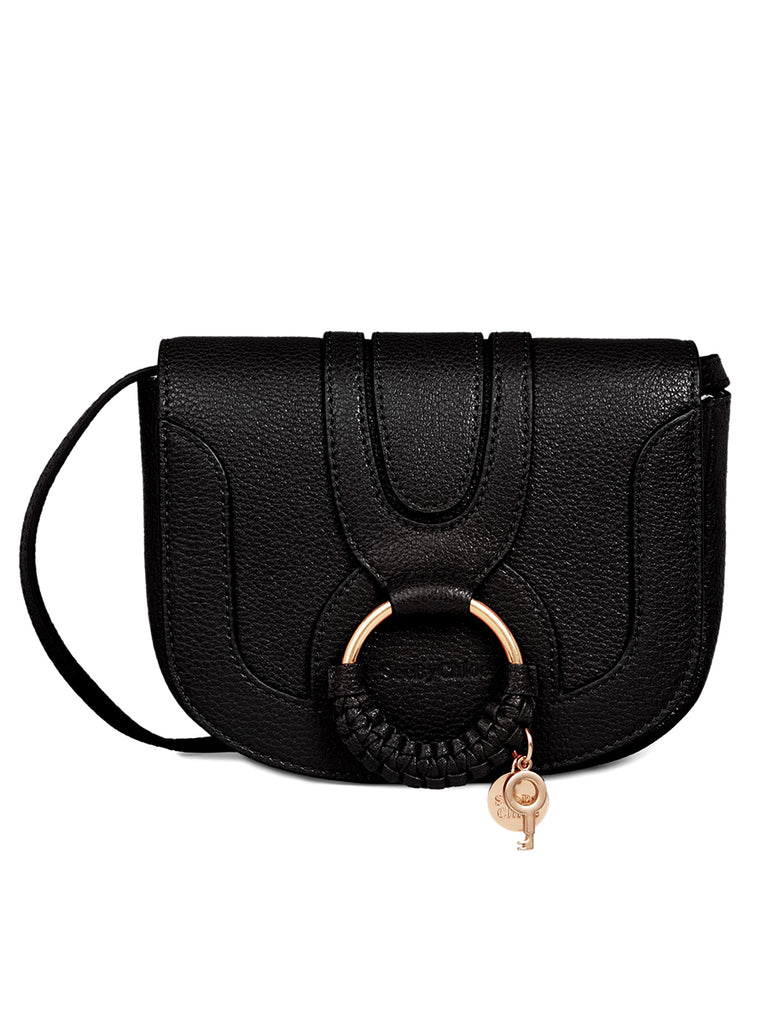 Mini Hana Grained Leather Shoulder Bag in Black