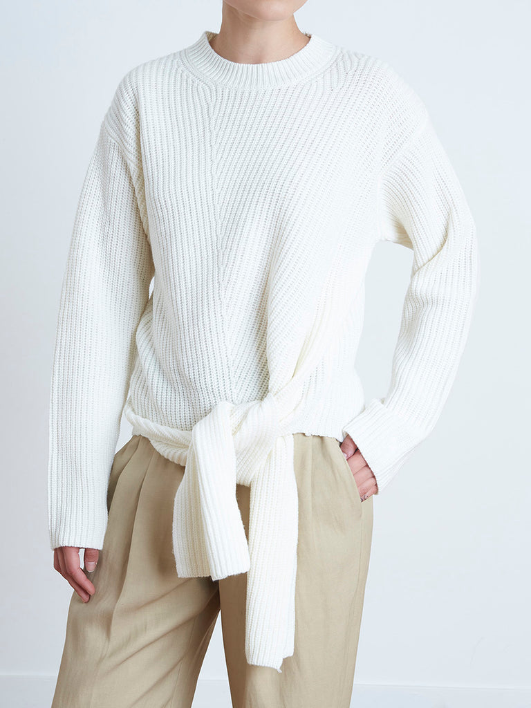 Trimelone Tie-front Rib-knit Sweater
