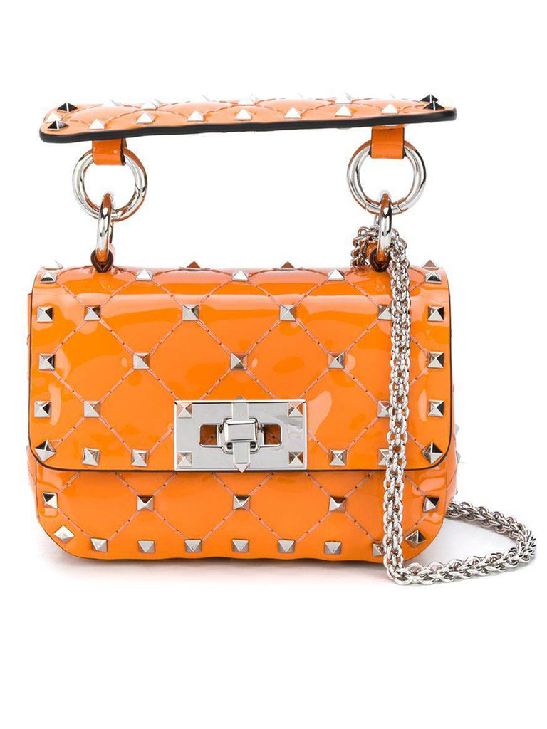 Micro Rockstud Spike Patent Leather Bag in Orange