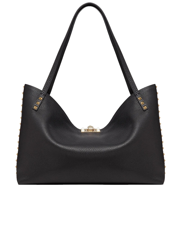 Valentino Garavani Medium Rockstud Grainy Calfskin Bag with Contrasting  Lining