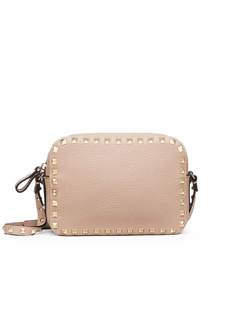 Small Rockstud Grainy Calfskin Crossbody Bag for Woman in Poudre