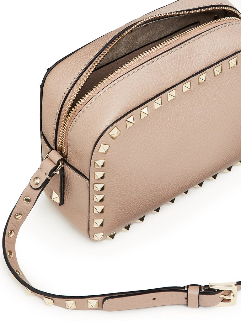 Small Rockstud Grainy Calfskin Crossbody Bag for Woman in Poudre