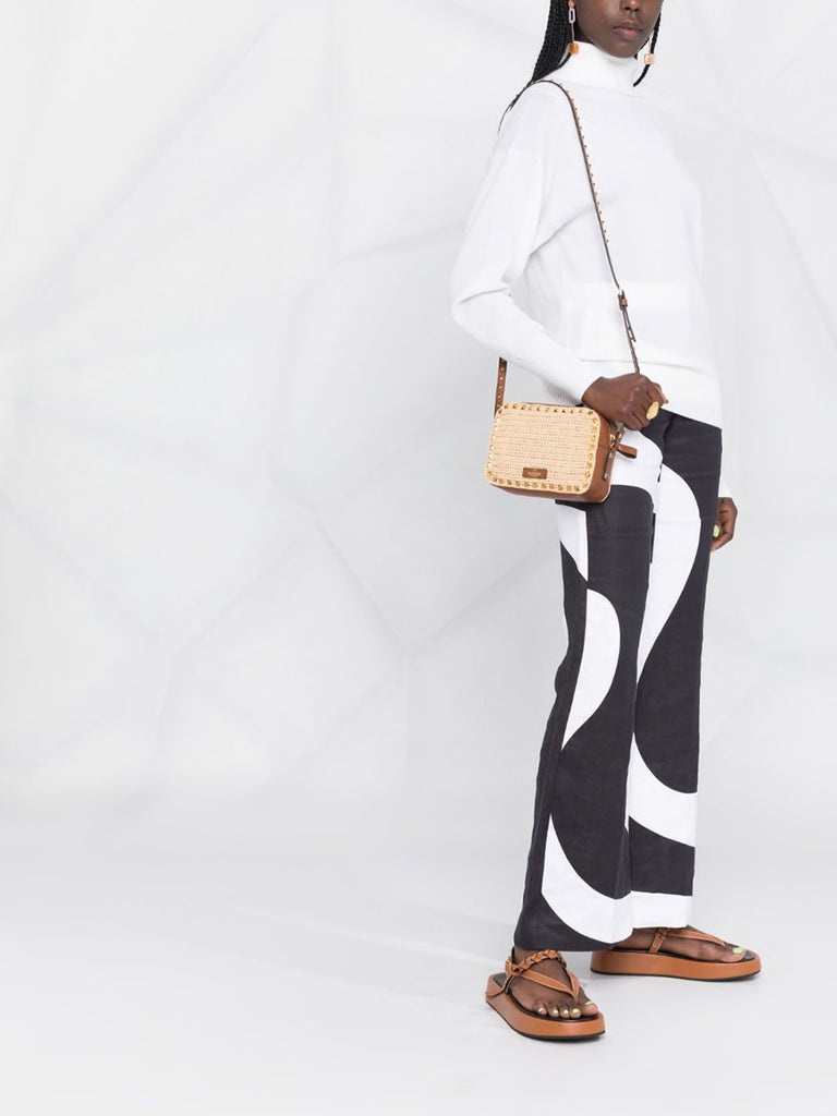 Rockstud Crossbody Bag in Natural Raffia