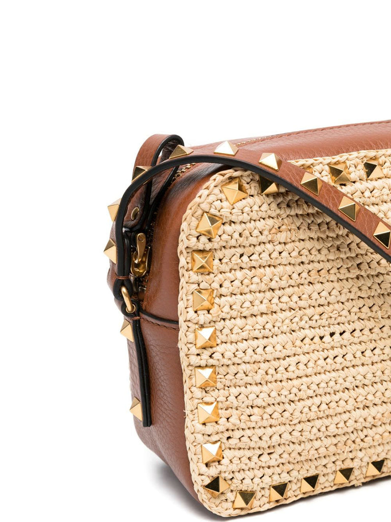 Rockstud Crossbody Bag in Natural Raffia