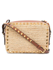 Rockstud Crossbody Bag in Natural Raffia