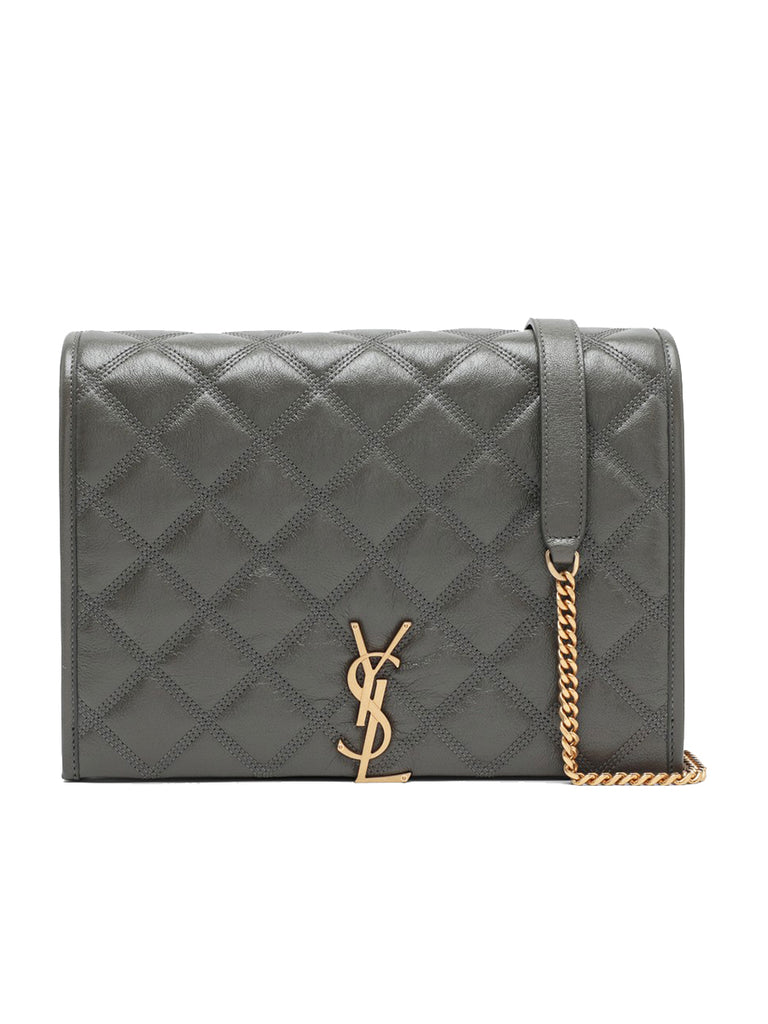 SAINT LAURENT | Becky Small Chain Bag in Grey Khaki Quilted Lambskin