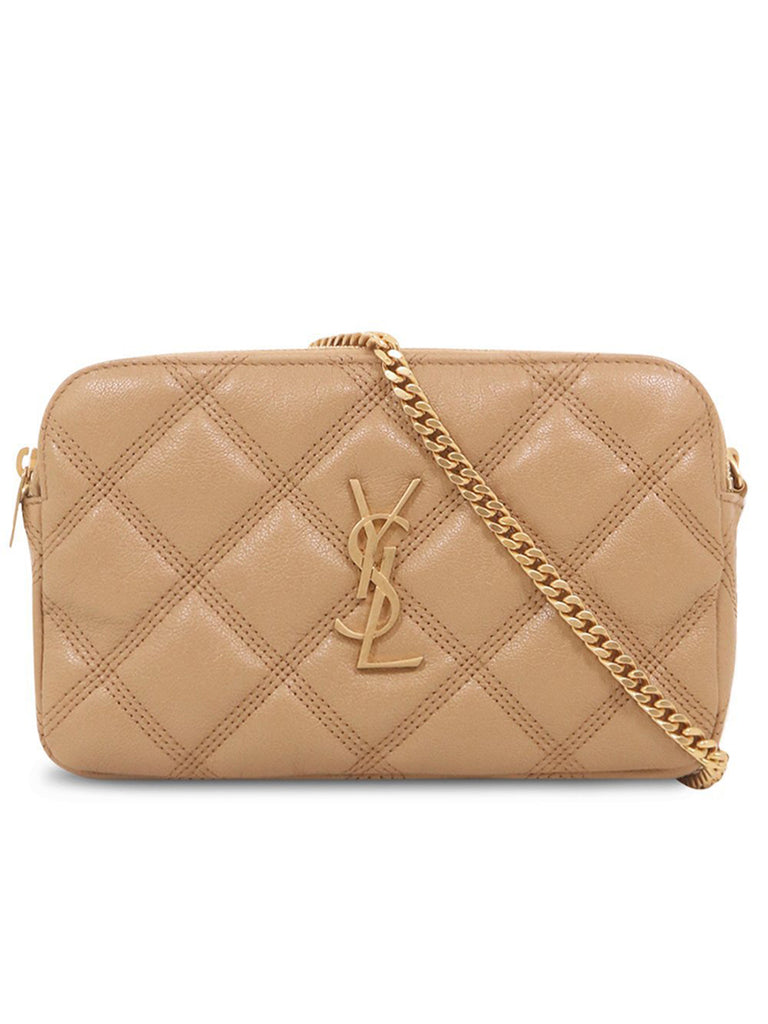 SAINT LAURENT | Becky Double-zip Pouch in Quilted Lambskin in Natural Tan