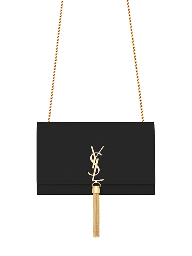 Kate Medium Chain Bag with Tassel in Black with Gold Hardware