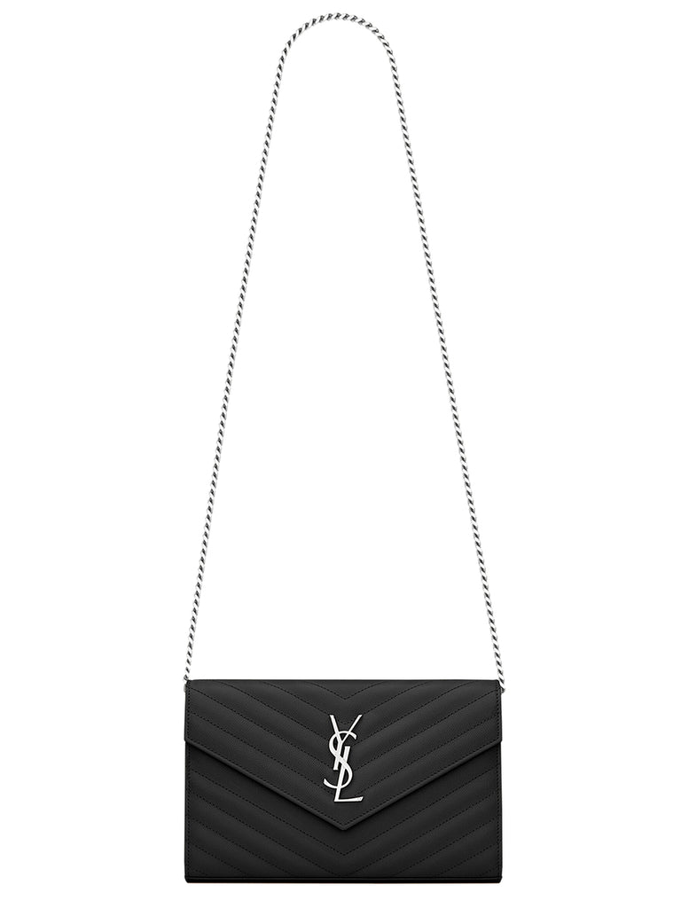 N/S chain wallet in grain de poudre embossed leather, Saint Laurent