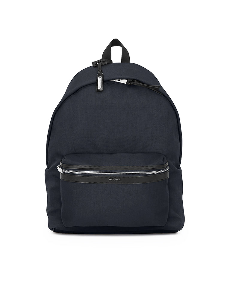 City Backpack in Nylon Canvas and Leather in Navy