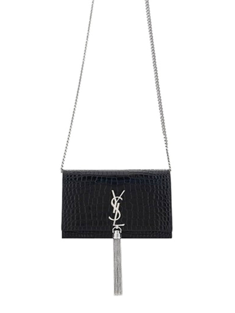 Kate Chain Wallet with Leather Tassel in Crocodile-Embossed Leather