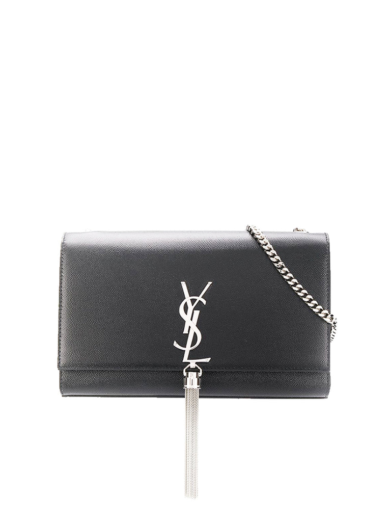 Kate Medium Chain Bag with Tassel in Black with Silver Hardware