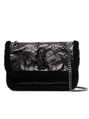 Niki Medium in Quilted Crinkled Leather and Shearling