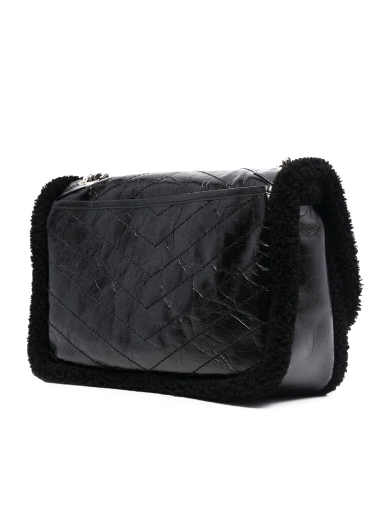 Niki Medium in Quilted Crinkled Leather and Shearling