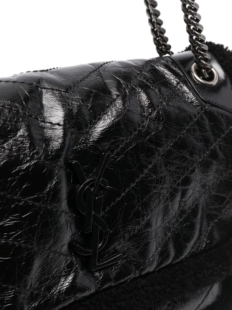 Niki Medium in Quilted Crinkled Leather and Shearling