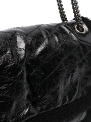 Niki Medium in Quilted Crinkled Leather and Shearling