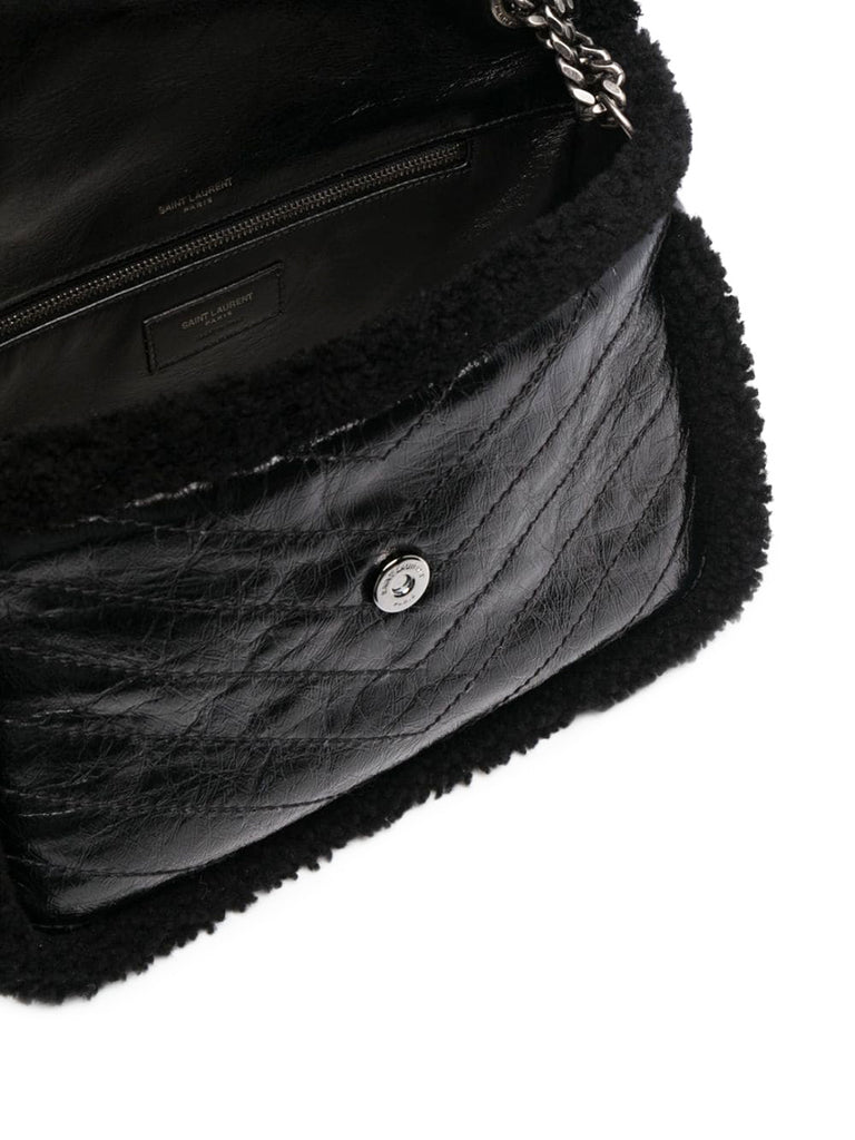 Niki Medium in Quilted Crinkled Leather and Shearling