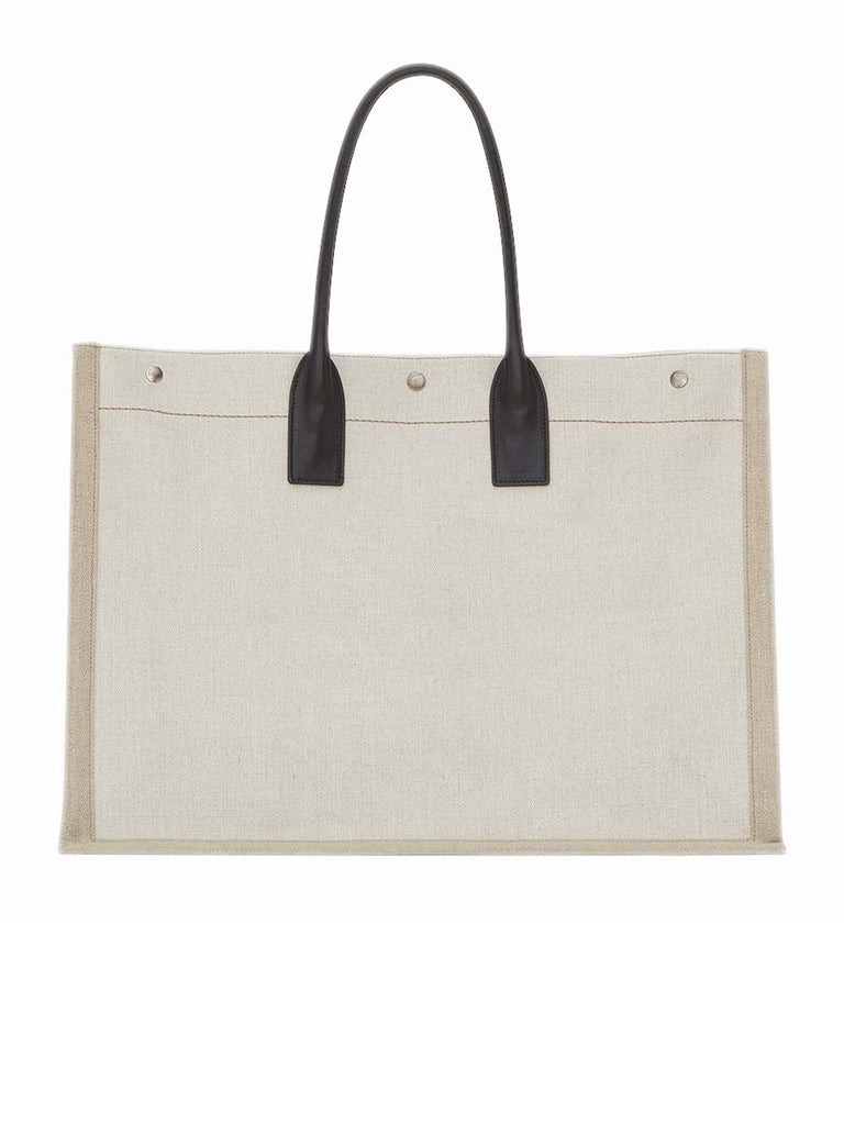 Saint Laurent Rive Gauche Tote Bag in Linen & Leather – COSETTE