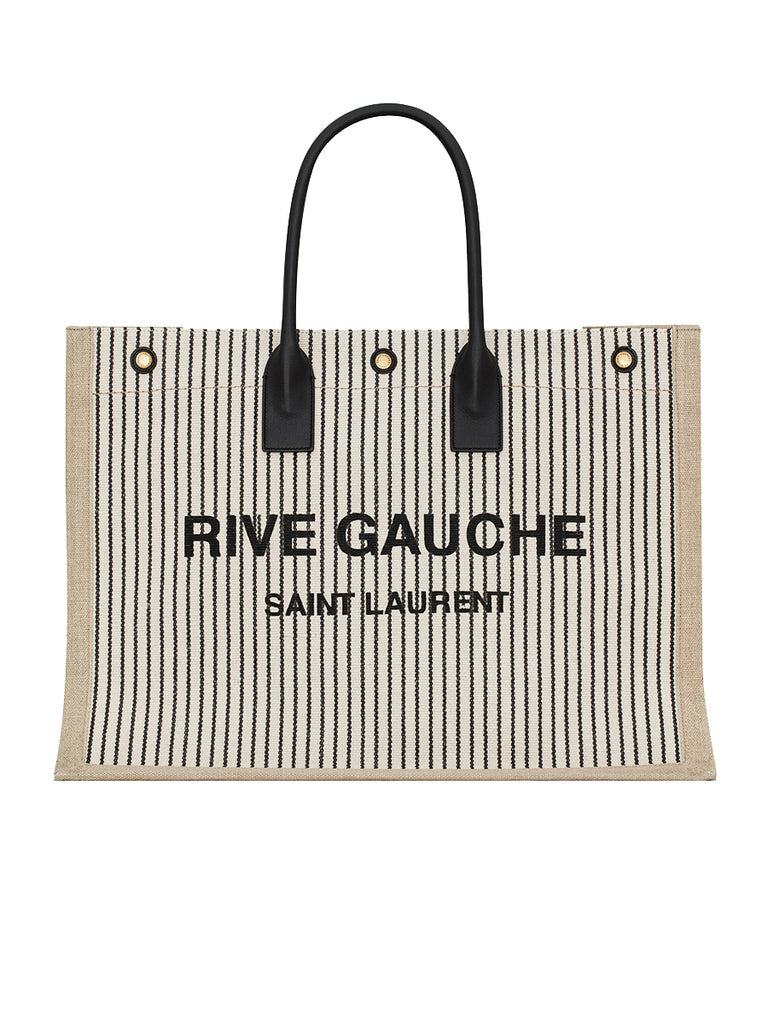 Rive Gauche Tote Bag in Linen and Smooth Leather