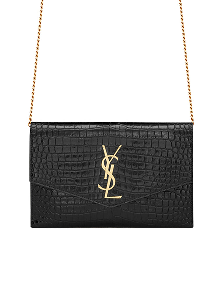 Uptown Chain Wallet in Crocodile Embossed Shiny Leather