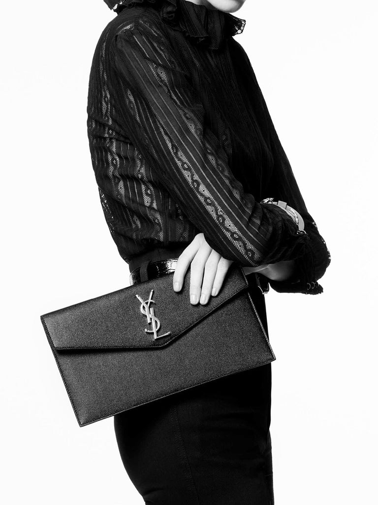 Leather Ysl Uptown Clutch Dark Beige Uptown Pouch In Grain De