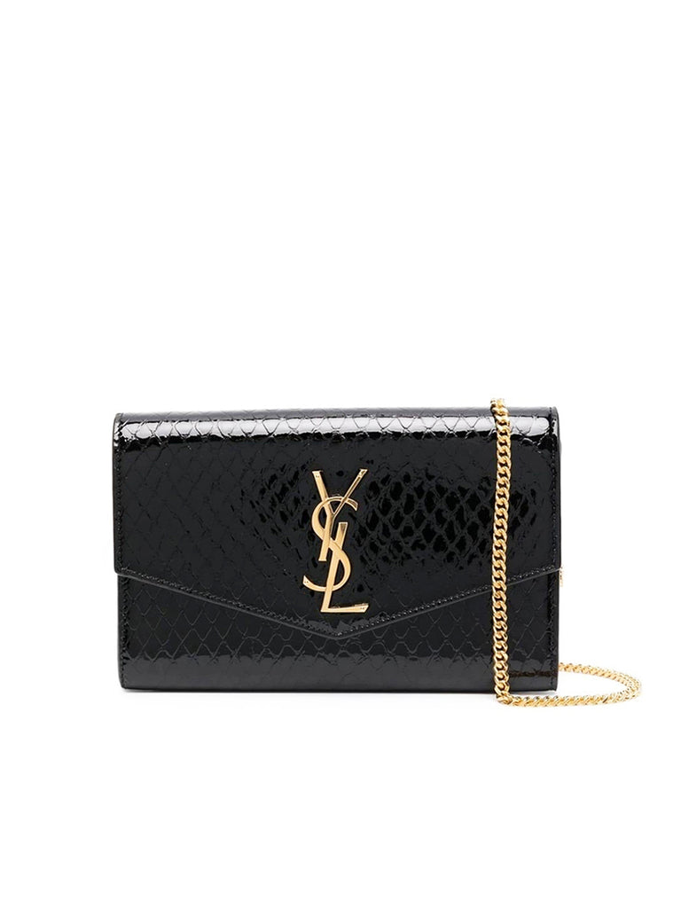 Uptown Chain Wallet in Crocodile Embossed Shiny Leather