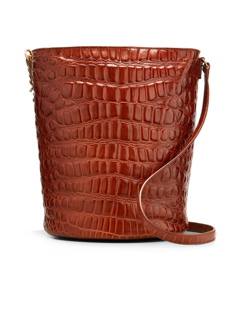 Vintage Bucket Bag in Lacquered Crocodile-Embossed Leather